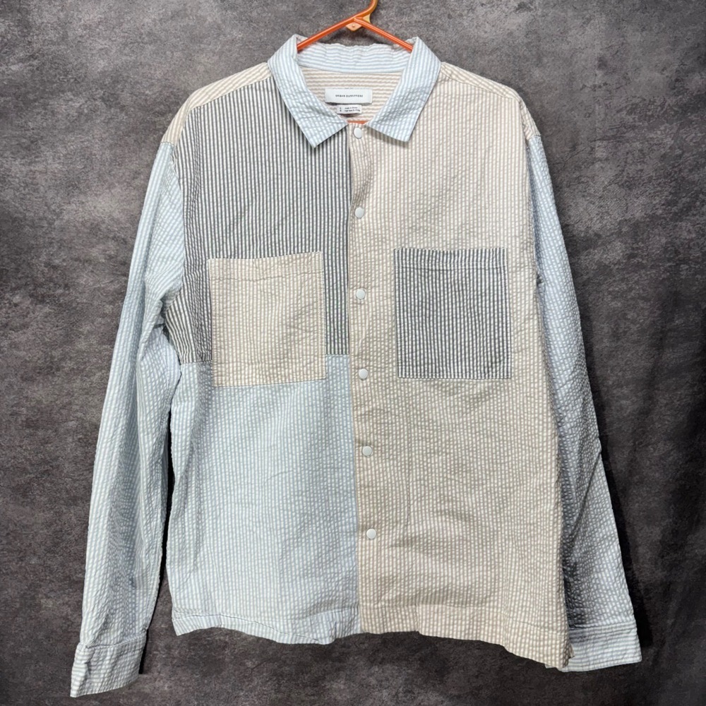 URBAN OUTFITTERS Men's UO Blocked Seersucker Snap Button Overshirt Size L Stripe